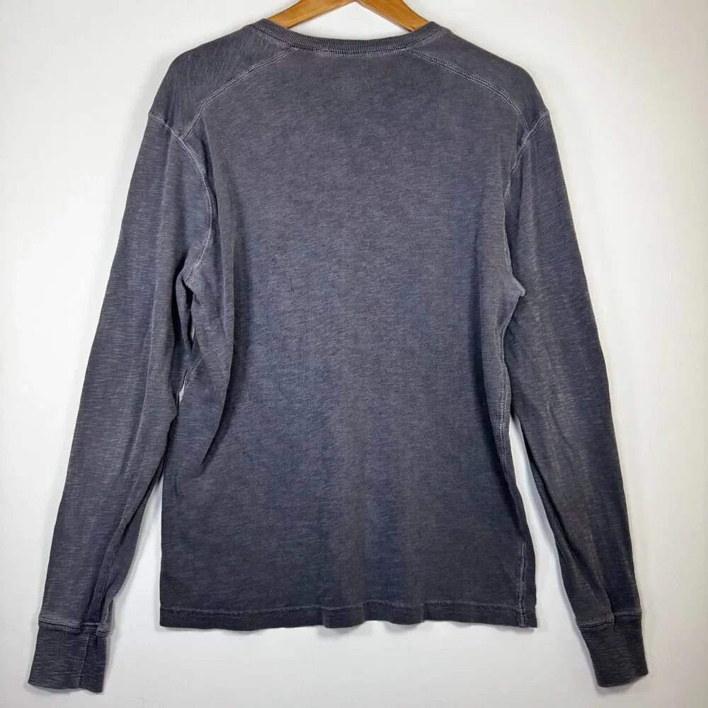 J Crew Henley Shirt Mens Medium Gray Garment Dyed Long Sleeve Knit Made in‎ USA
